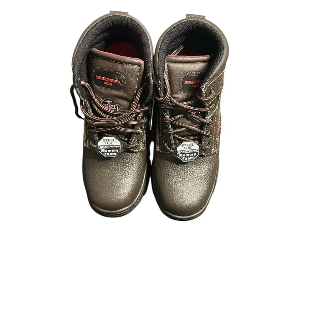 Skechers Men's Dark Brown Safety Steel Toe Leather Boots(Size 7.5)